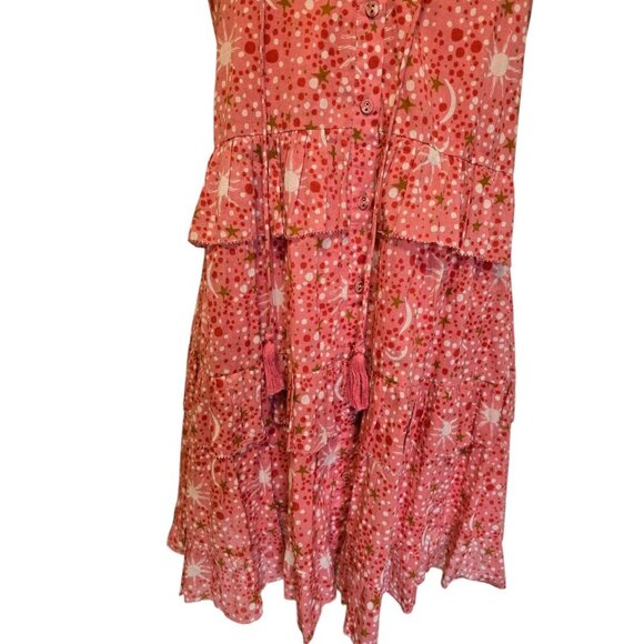 Anthropologie Carolina K Dress Size Medium Carmen Ruffled Tiered Pink Moon Print - Picture 5 of 10